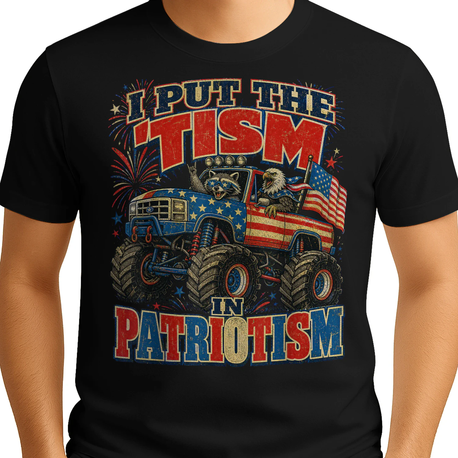 I Put The Tism in Patriotism Raccoon Eagle Monster Truck