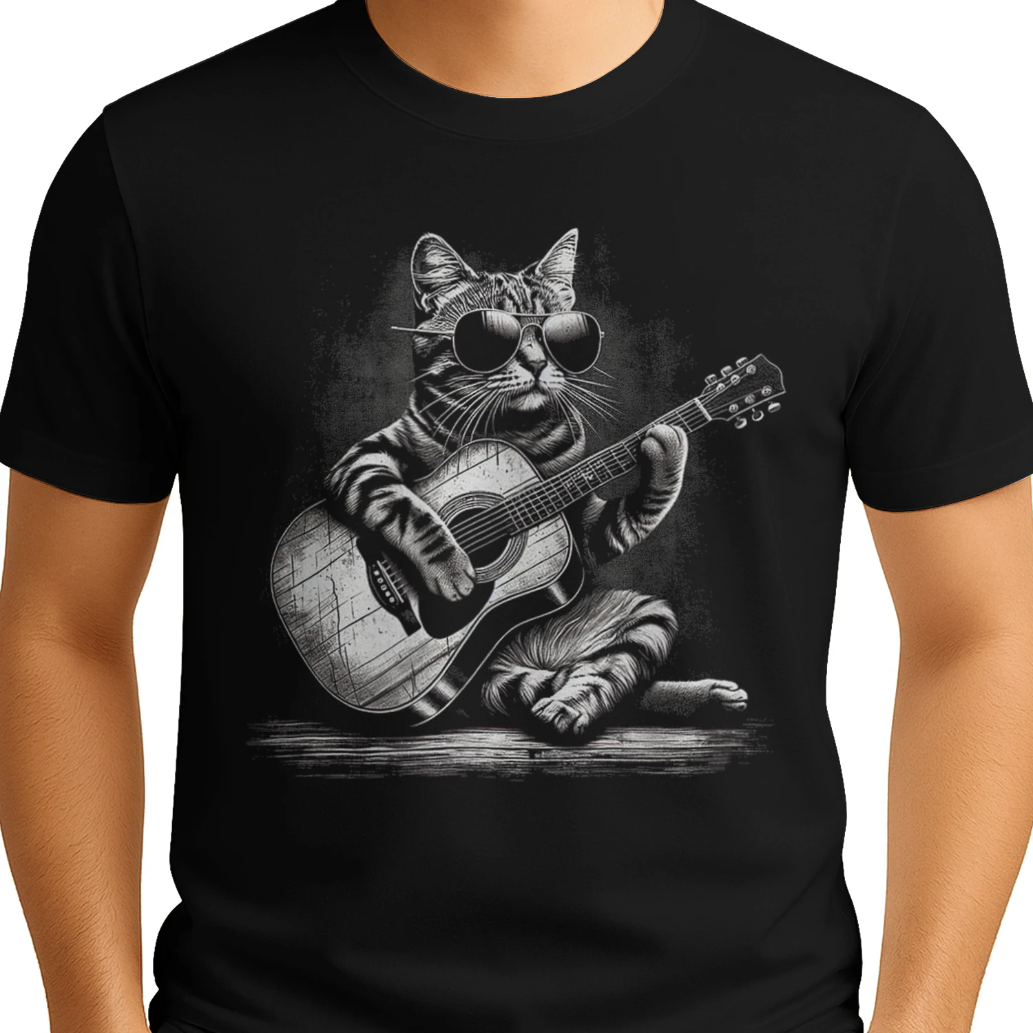 Whimsical Cat Playing Guitar Art