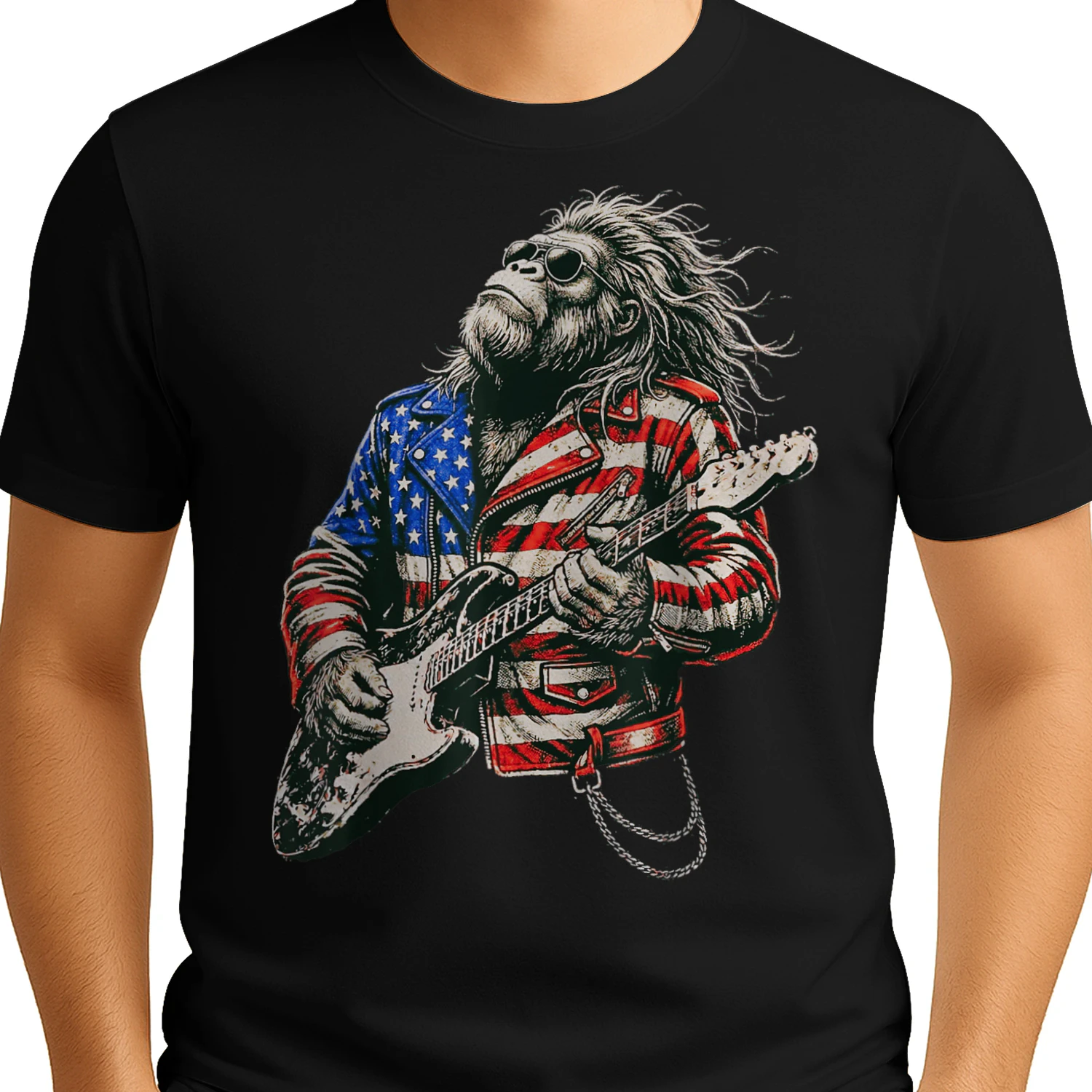 Vintage Guitar Playing Patriotic American Sasquatch