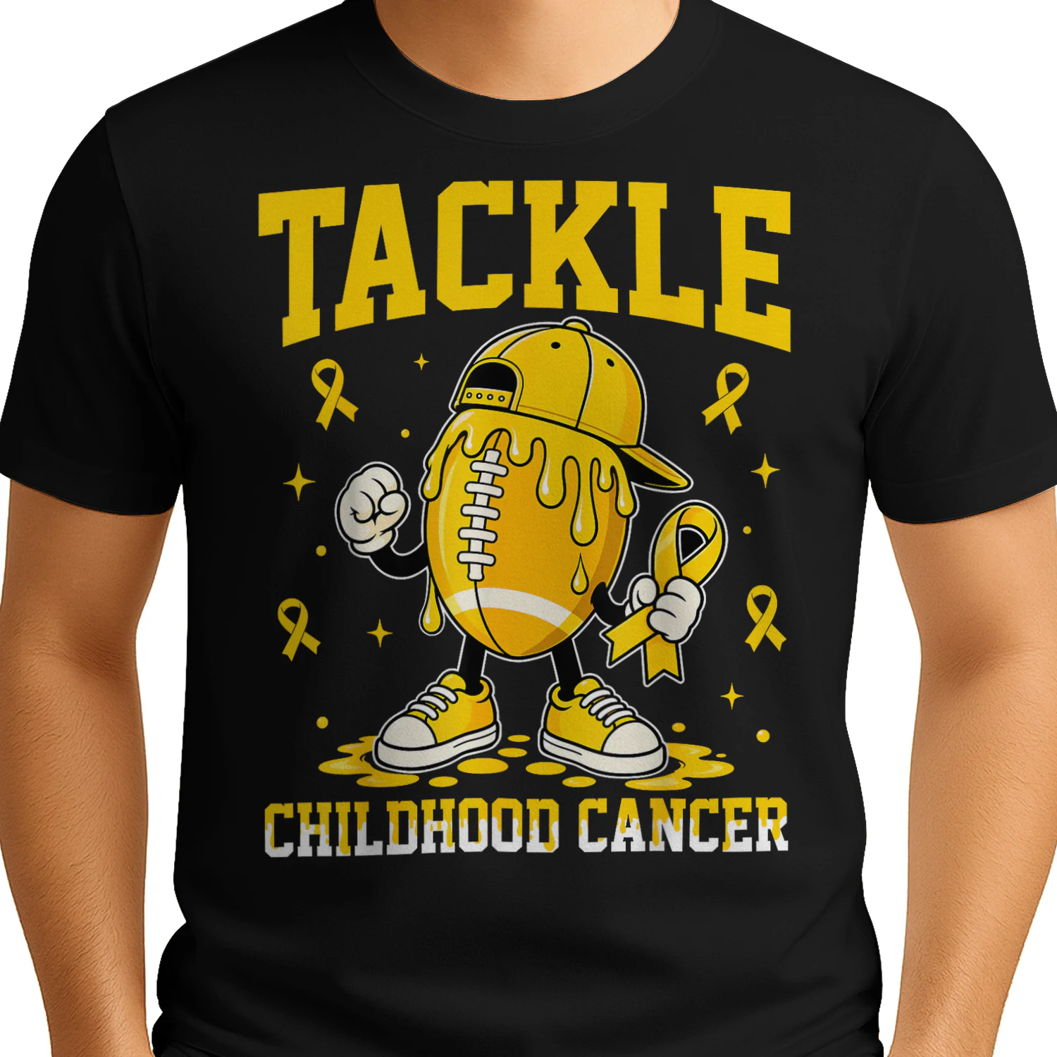 Football Drip Gold Ribbon Tackle Childhood Cancer