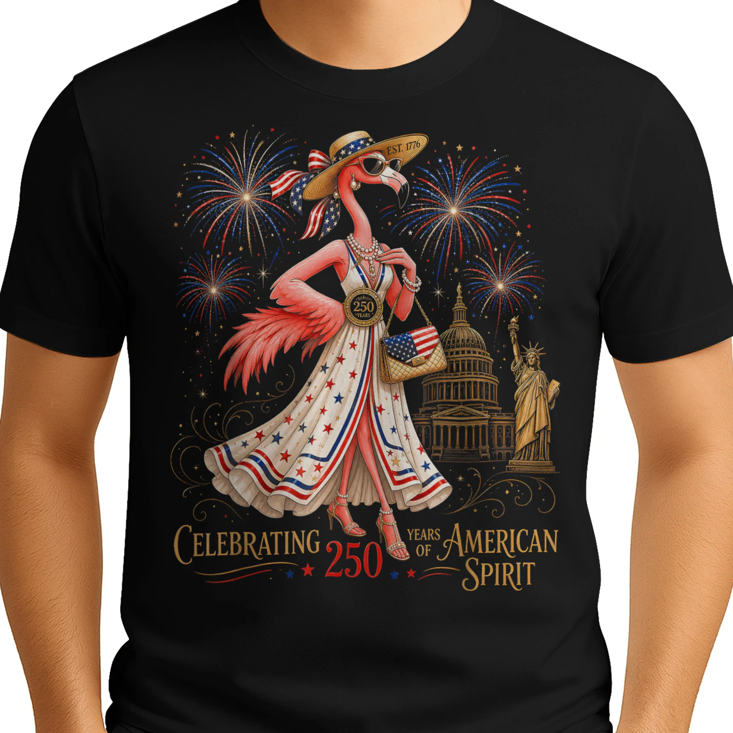 Patriotic Flamingo 250 Years Celebrating American Spirit