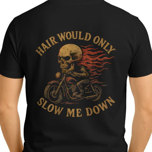 Bald Biker Skull Motorcycle Rider Funny Graphic
