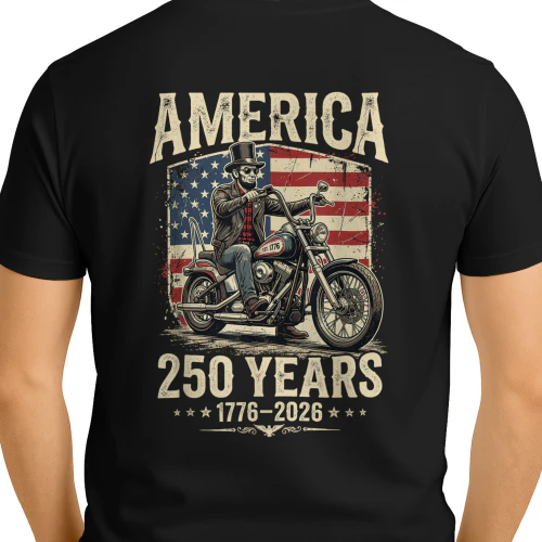 America 250 Years Freedom Abraham Lincoln Riding Motorcycle