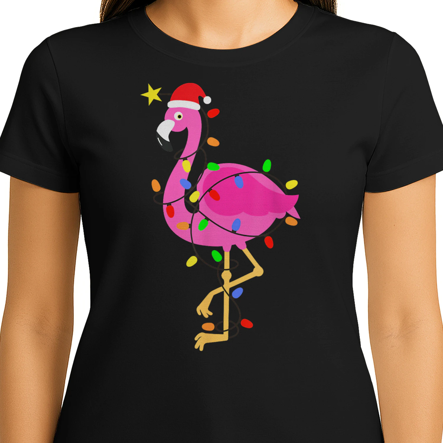 Funny Pink Flamingo in Santa Hat Christmas in