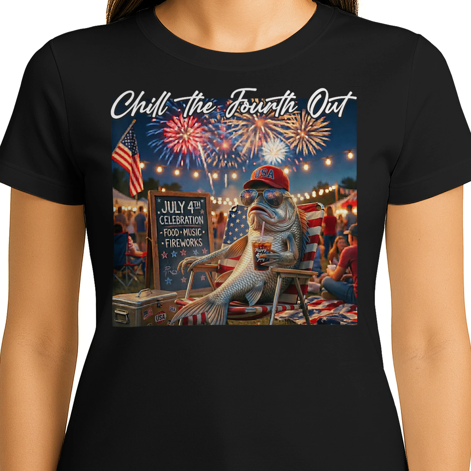 Chill The Fourth Out Funny Fish Ice Coffee 4th of July