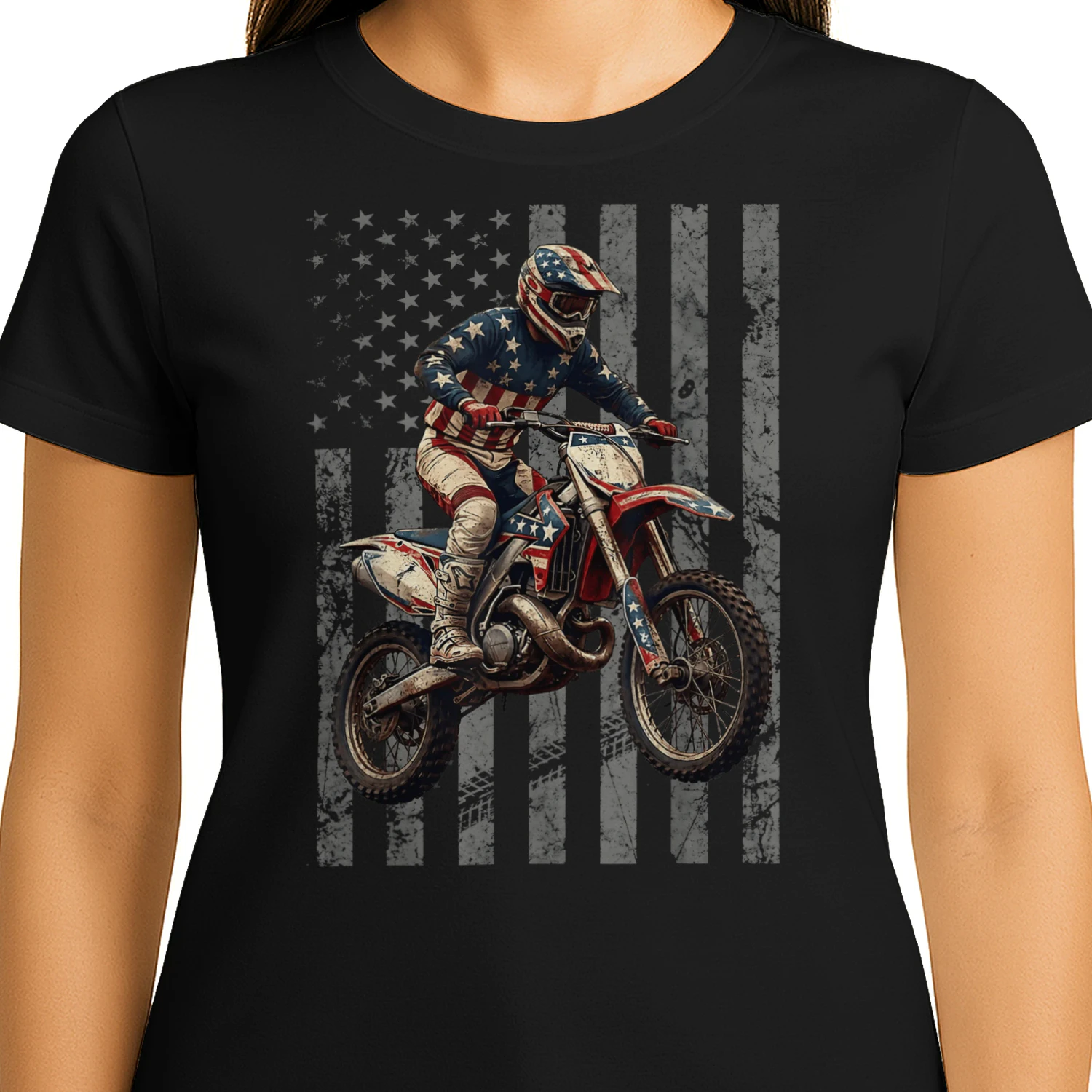 Vintage Dirt Bike Racing USA Flag Motocross