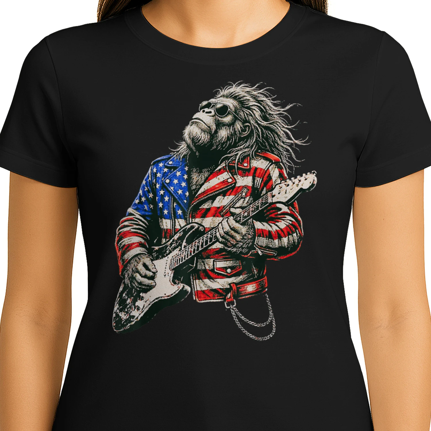 Vintage Guitar Playing Patriotic American Sasquatch
