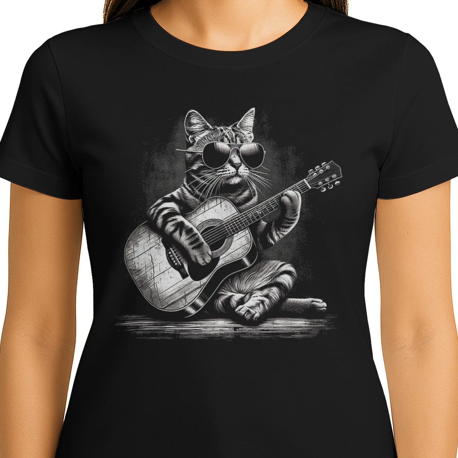 Whimsical Cat Playing Guitar Art