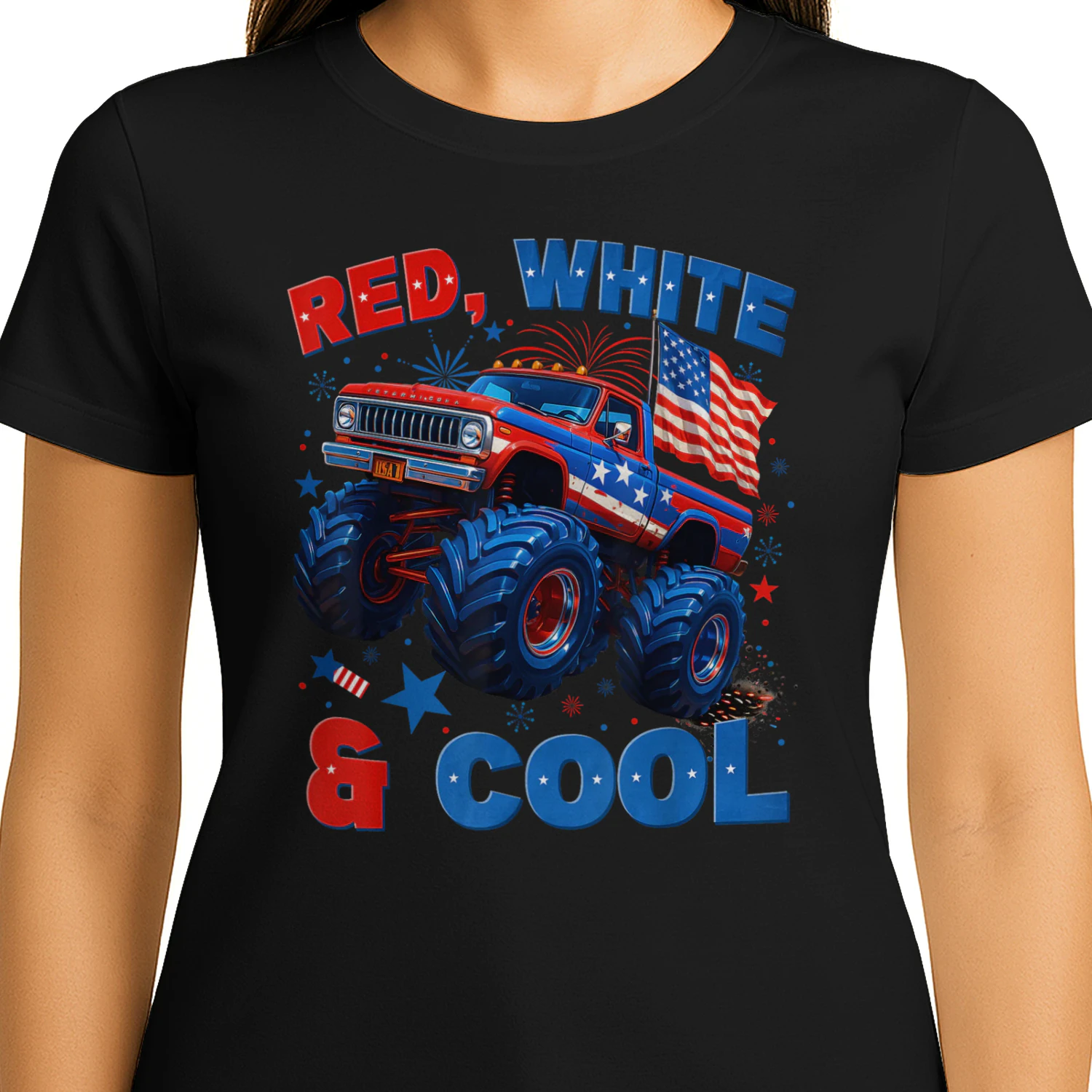 4th of July Red White and Cool Monster Truck Fireworks Boys