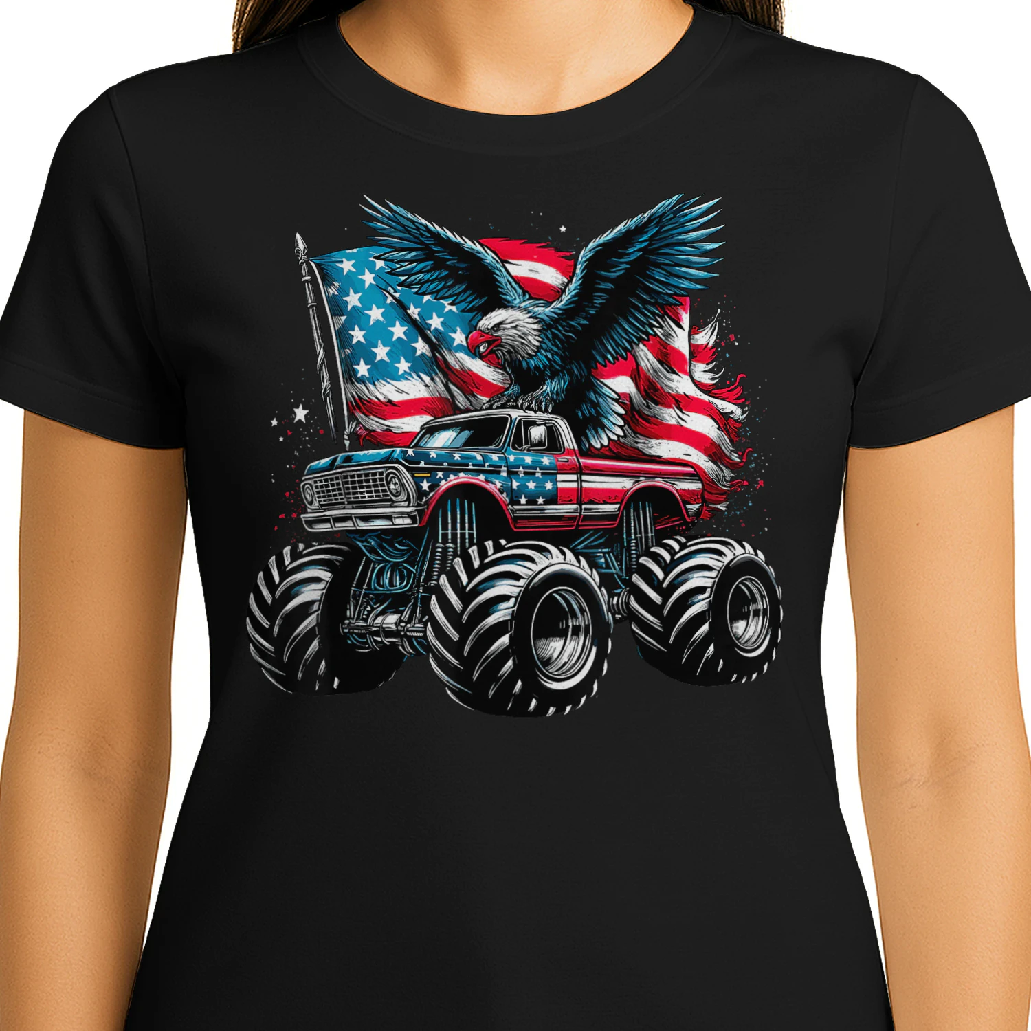 Monster Truck Bald Eagle 4th of July Boys American Flag