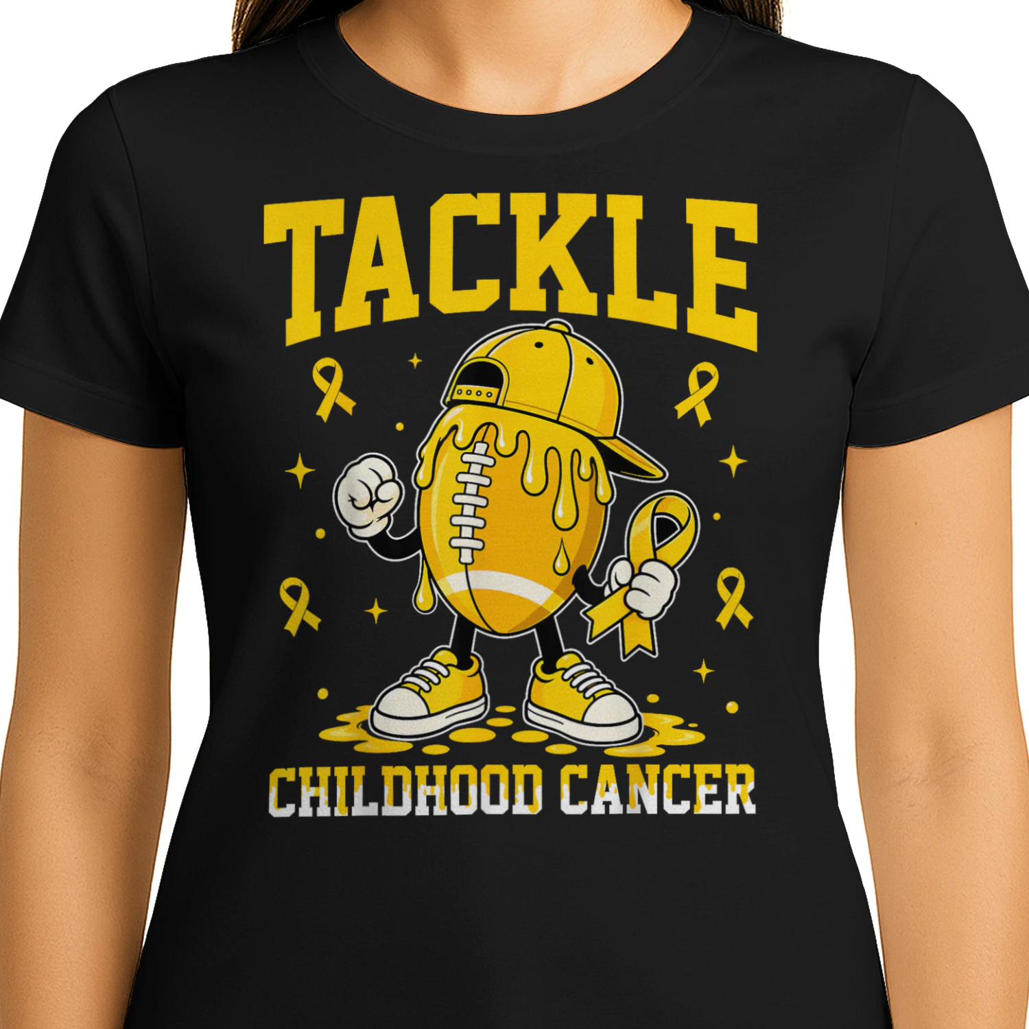 Football Drip Gold Ribbon Tackle Childhood Cancer