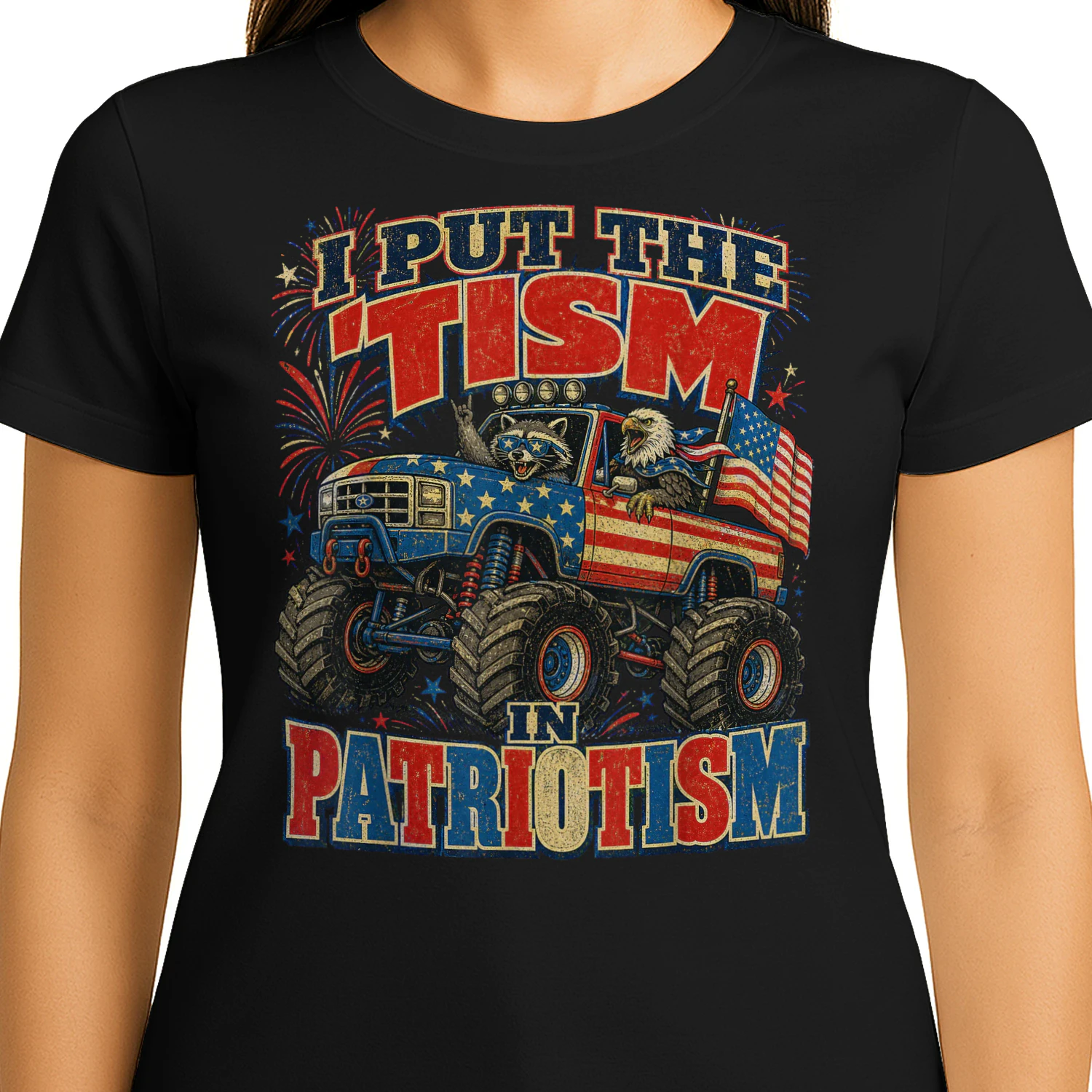 I Put The Tism in Patriotism Raccoon Eagle Monster Truck