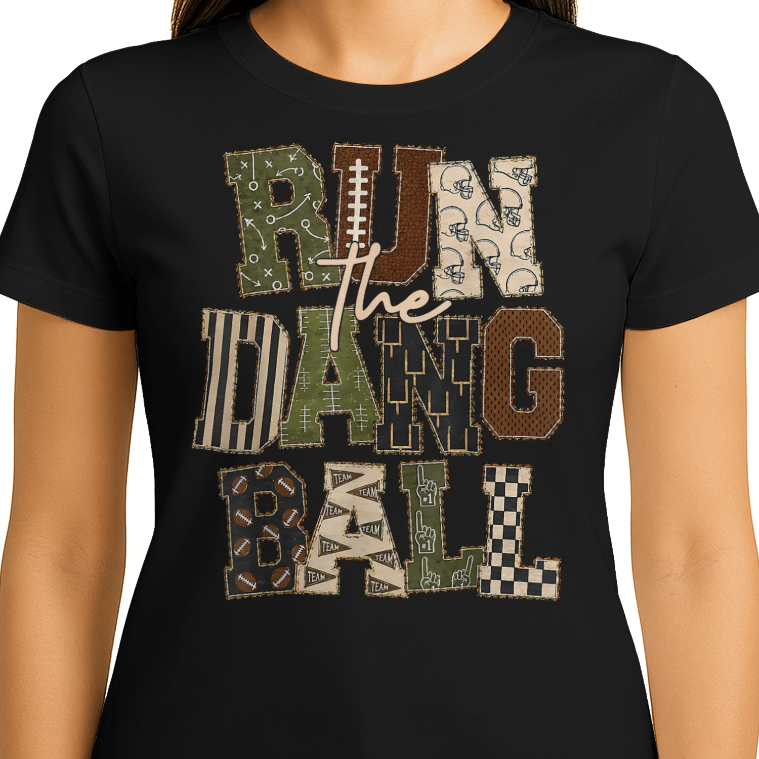 Vintage Patchwork Run The Dang Ball Football Mom