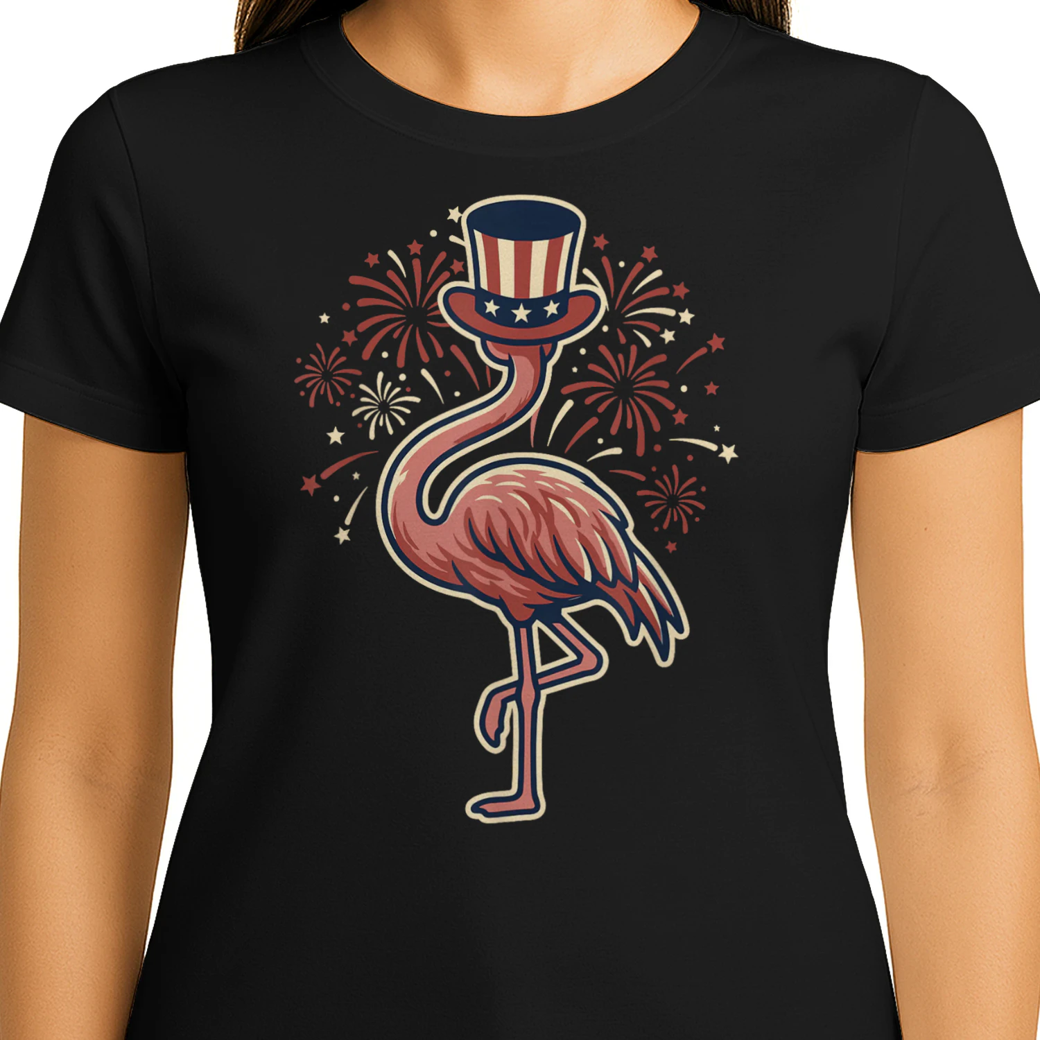 4th of July Flamingo Patriotic Top Hat Funny Fireworks USA