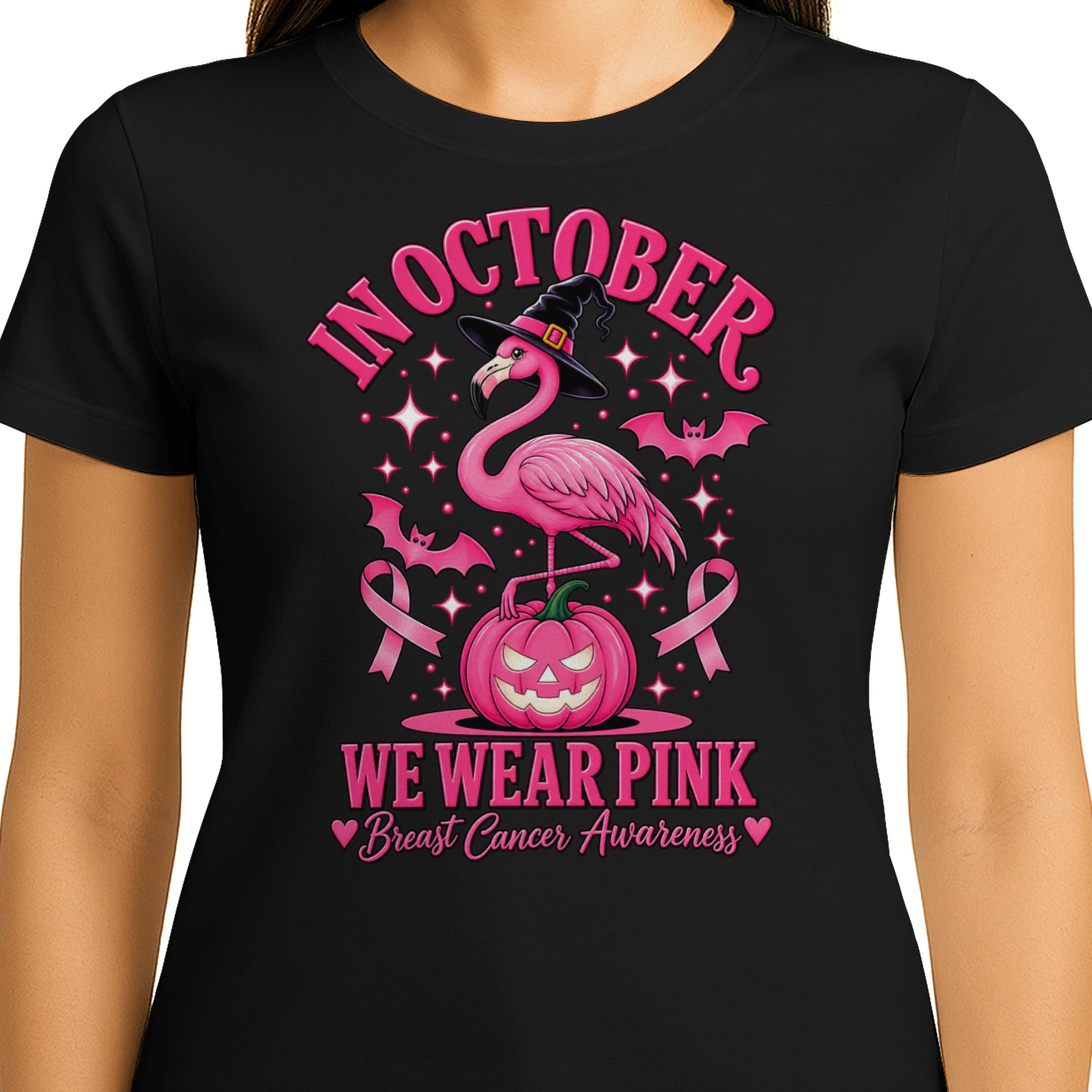 Pink Flamingo Breast Cancer Halloween Sticker