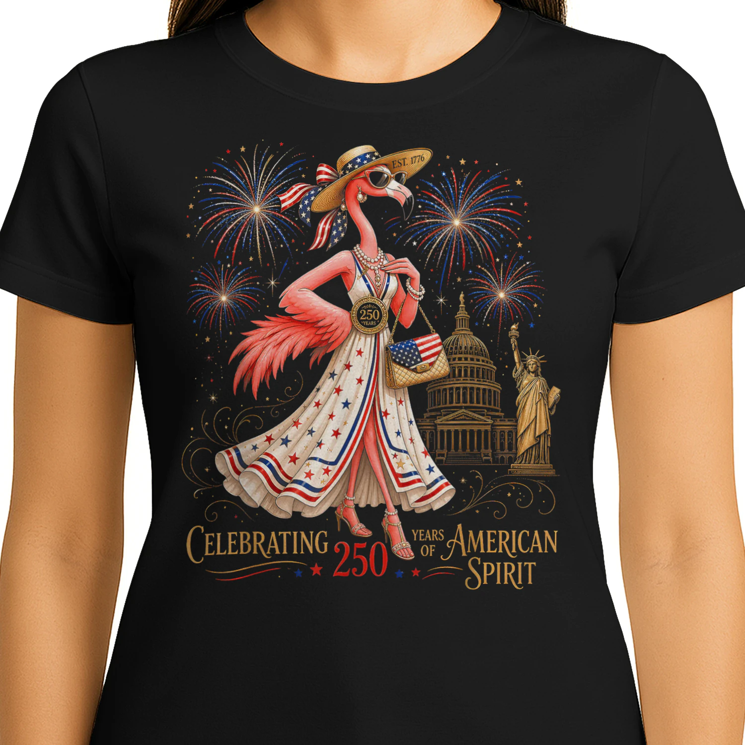 Patriotic Flamingo 250 Years Celebrating American Spirit