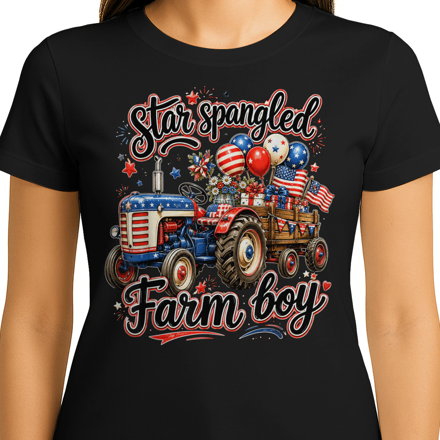 Farmer Star Spangled Farm Boy Patriotic Tractor 4th of July