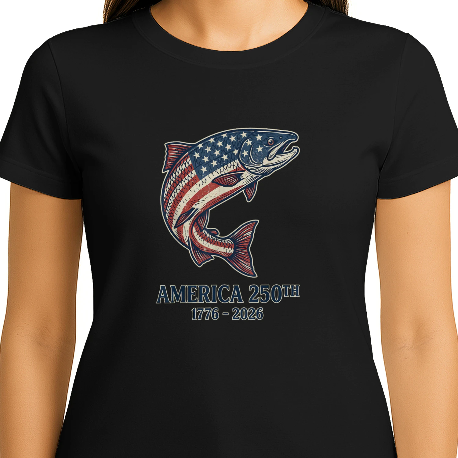 Patriotic Leaping Fish US Flag Salmon Graphic