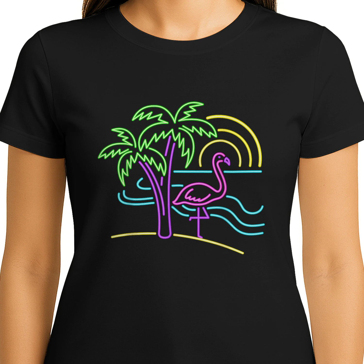 Vintage 80s Pink Flamingo Palm Tree Summer Vacation Beach