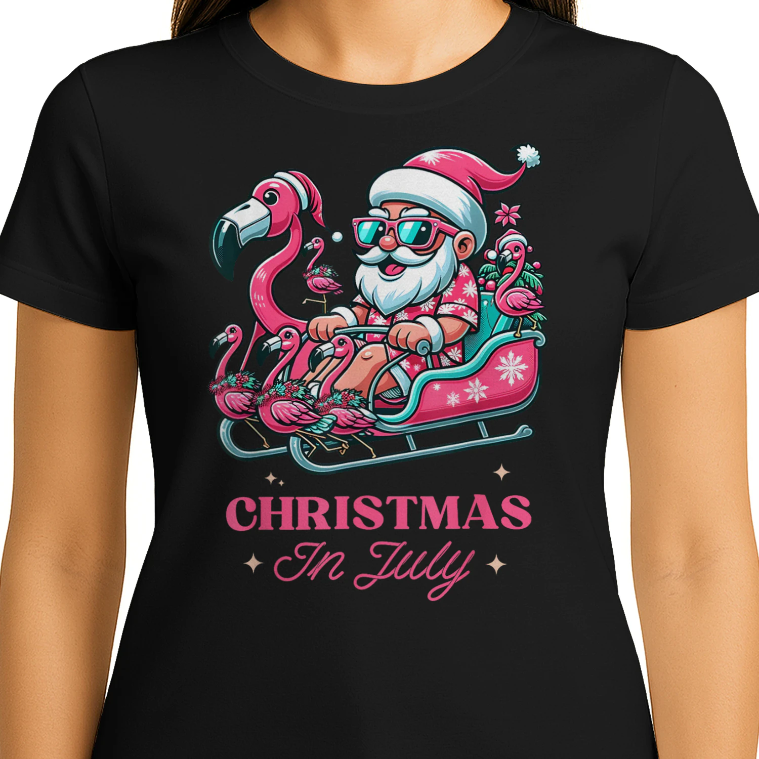 Funny Christmas in July Summer Santa Flamingo