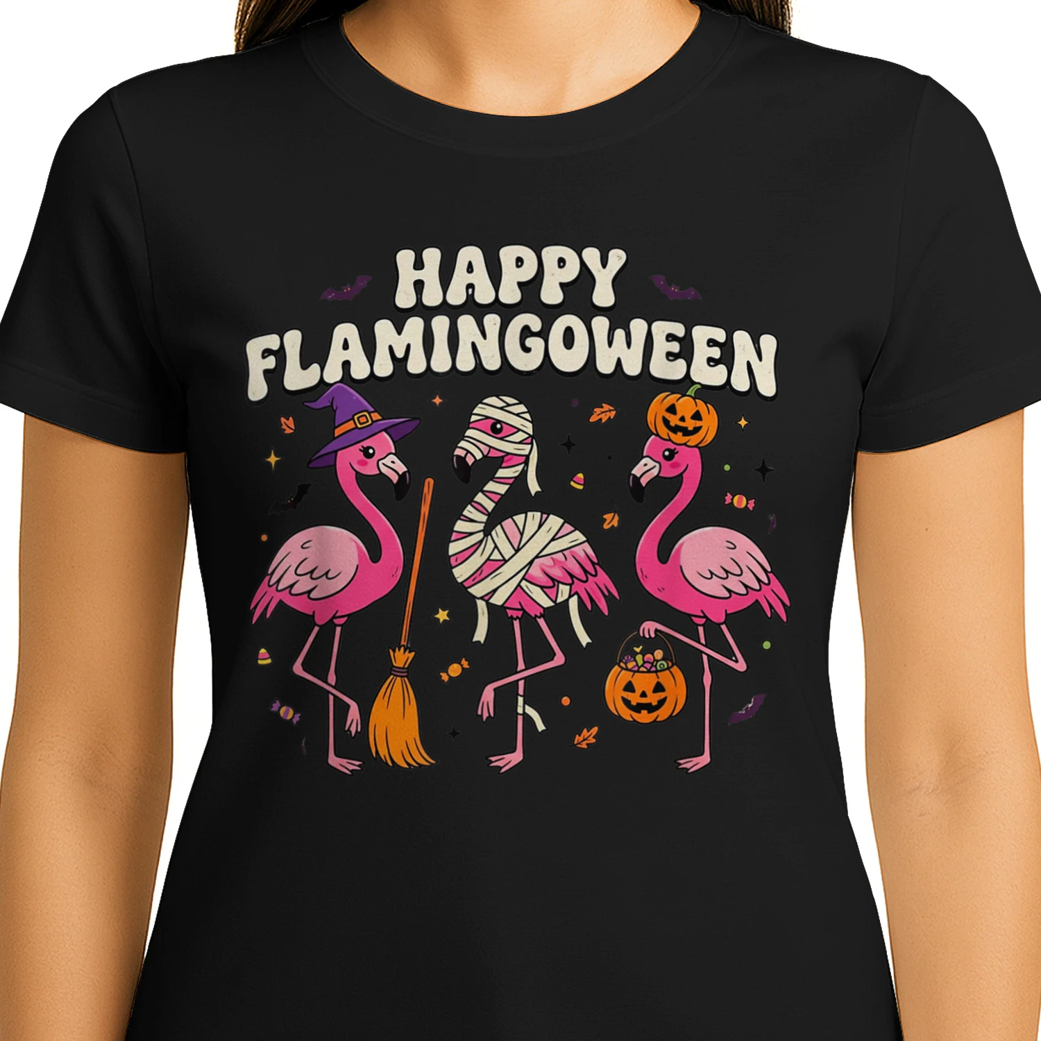 Happy Flamingoween Witch Pumpkin Mummy Flamingo