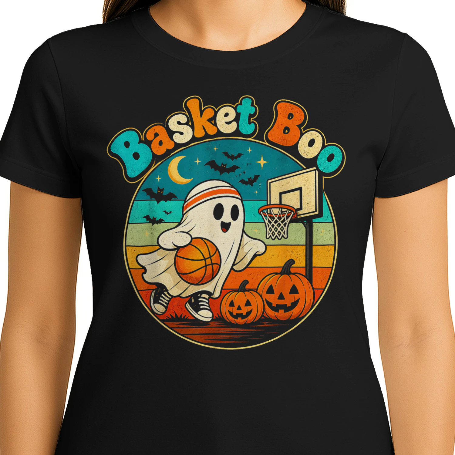 Basketball Boo Halloween Spooky Basketball Retro