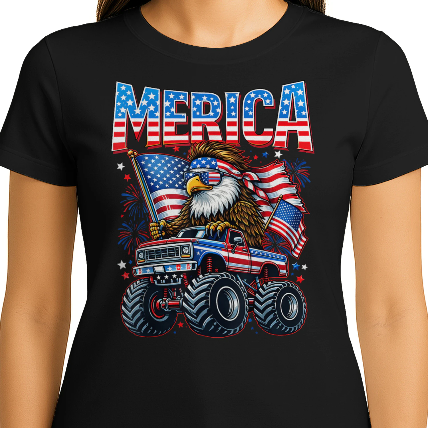 4th of July Merica Eagle Monster Truck Patriotic Men Boy Kid