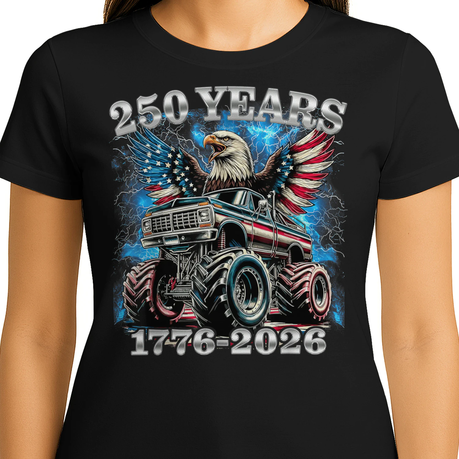 USA 250 Years 1776-2026 Monster Truck Eagle Flag Mens Boys
