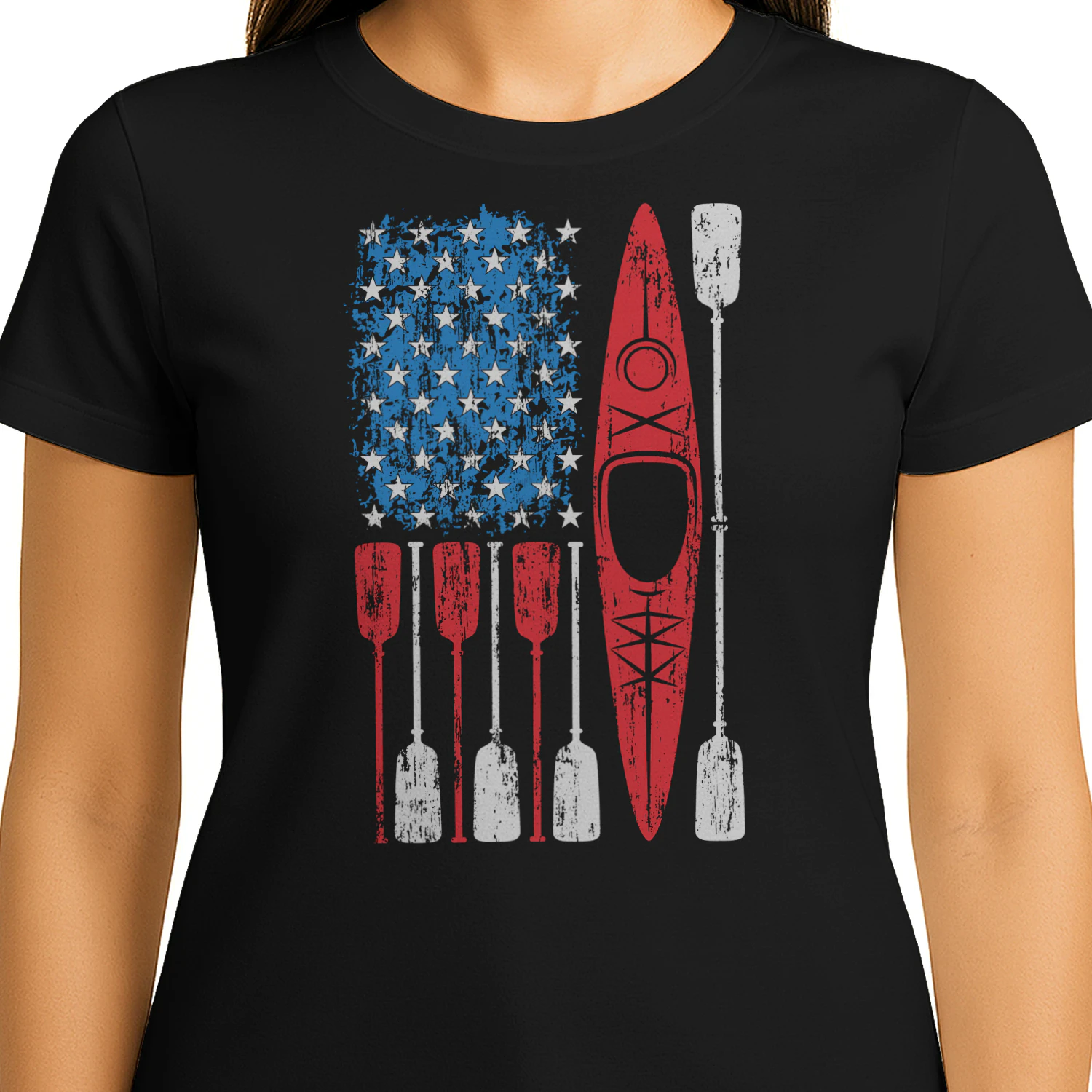 Kayak Kayaking US Flag Paddle