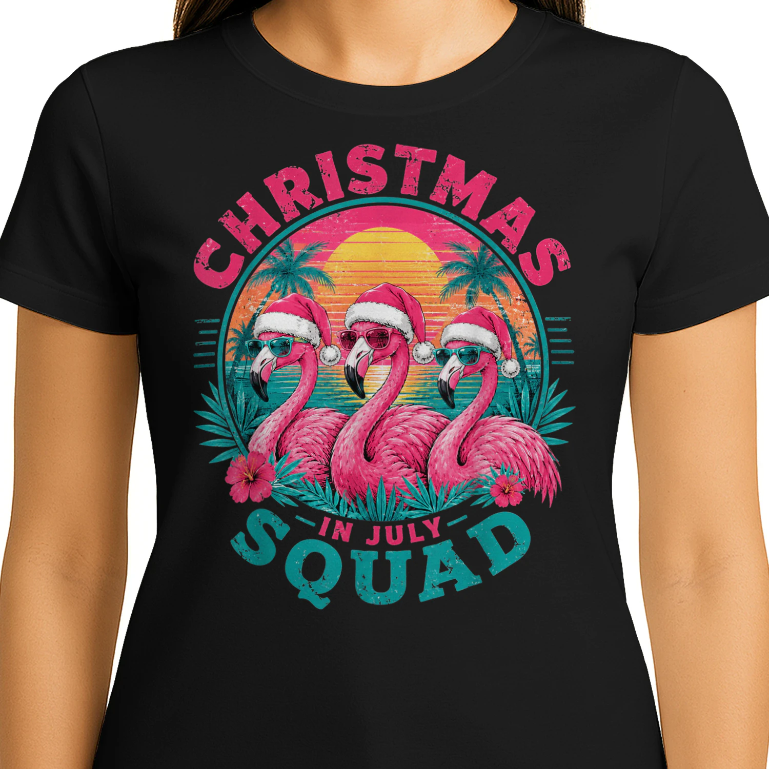 Christmas in July Flamingo Squad Beach Sunset