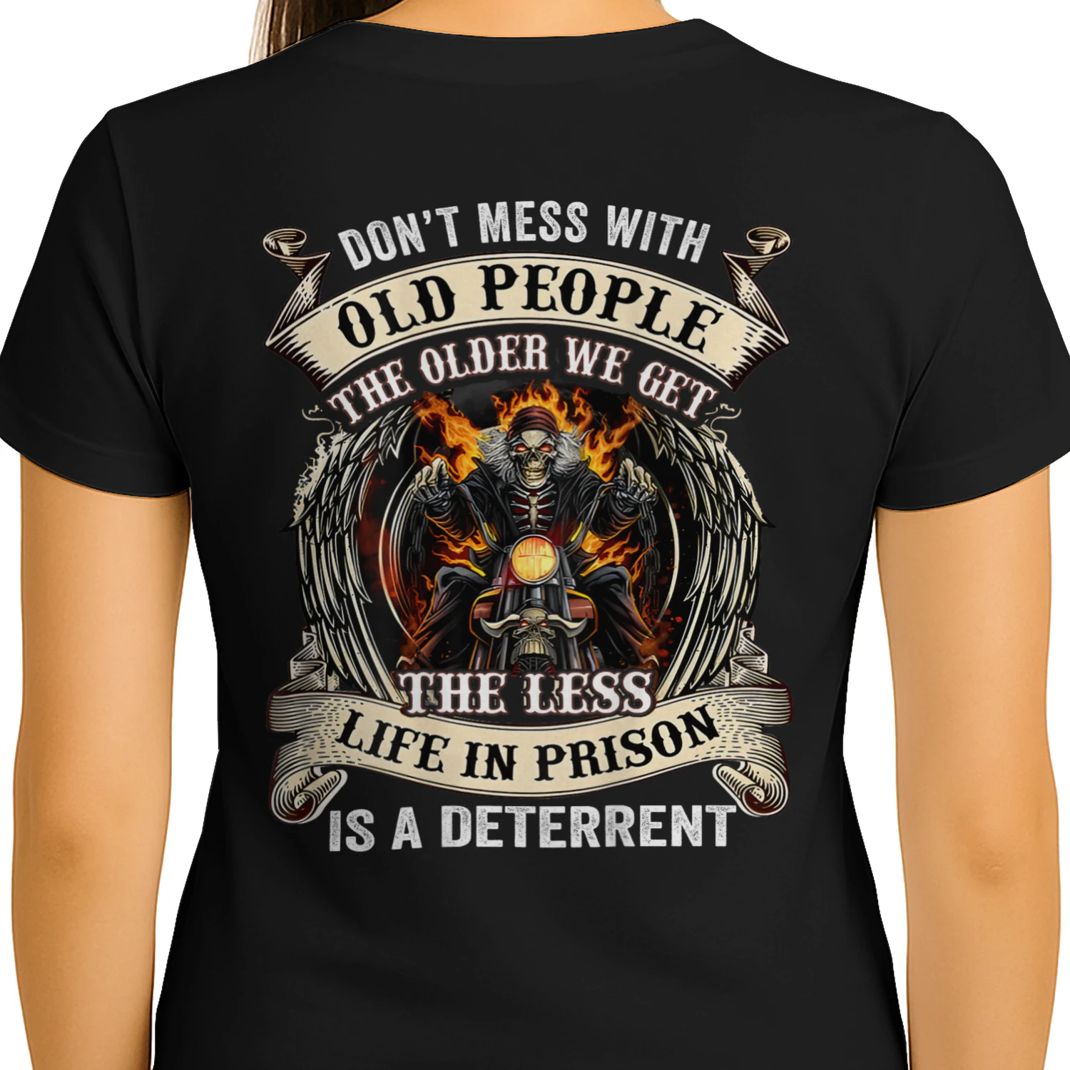 Don't Mess With Old People Skull Motorcycle Old