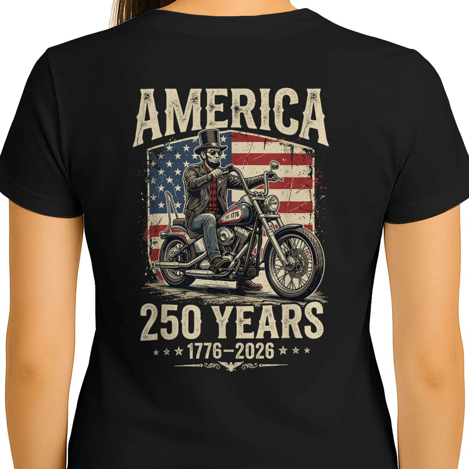 America 250 Years Freedom Abraham Lincoln Riding Motorcycle