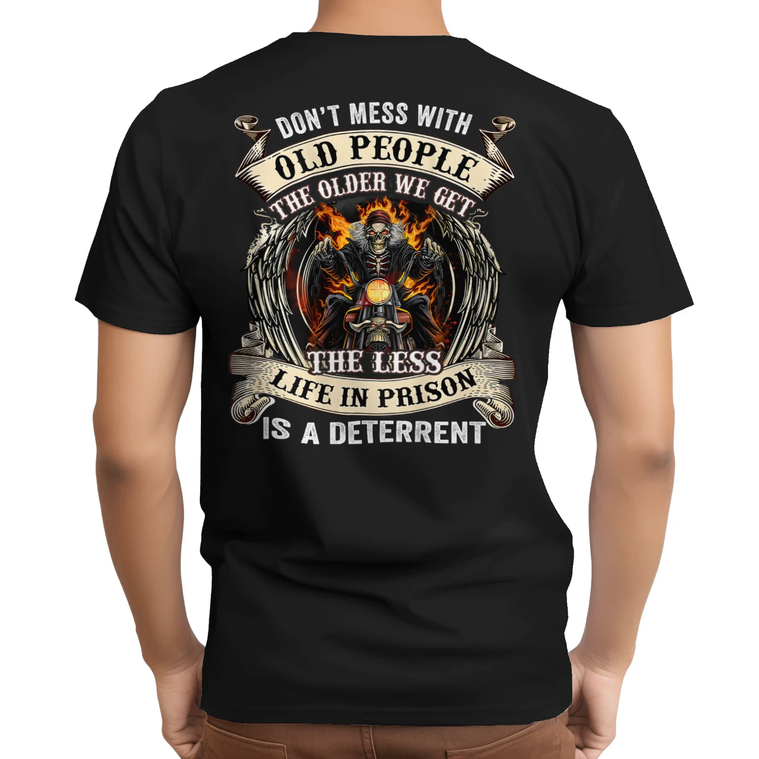 Don't Mess With Old People Skull Motorcycle Old