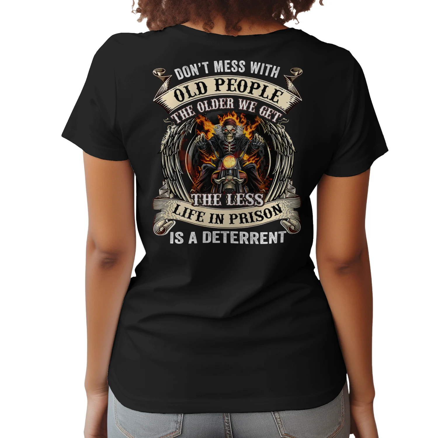 Don't Mess With Old People Skull Motorcycle Old