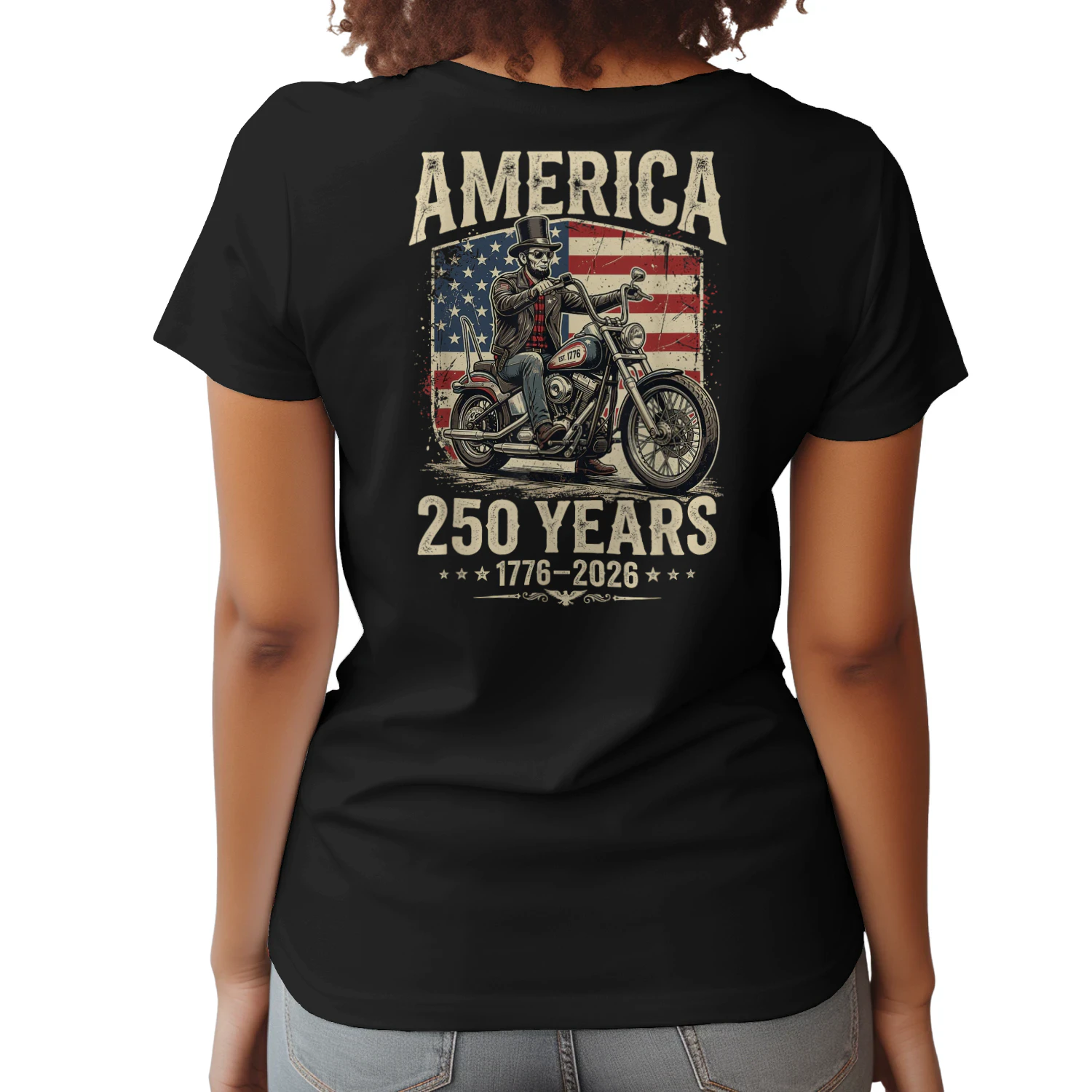 America 250 Years Freedom Abraham Lincoln Riding Motorcycle