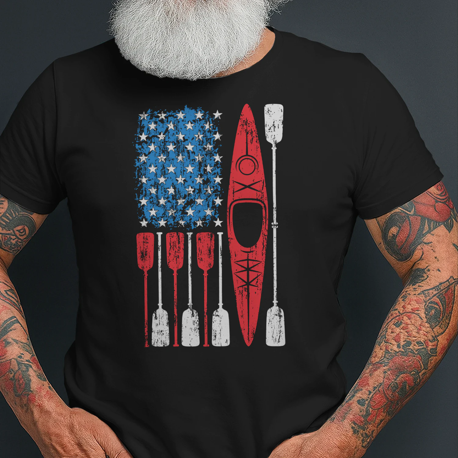 Kayak Kayaking US Flag Paddle
