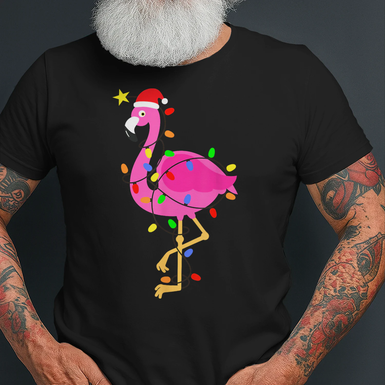 Funny Pink Flamingo in Santa Hat Christmas in