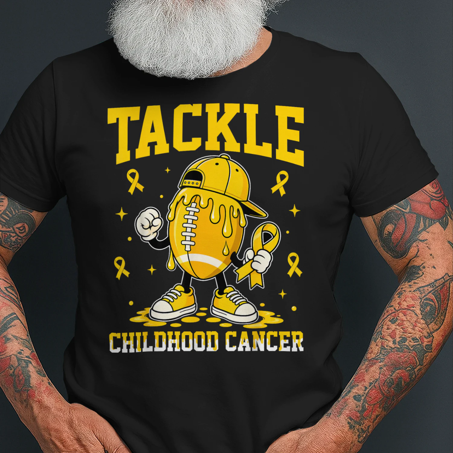 Football Drip Gold Ribbon Tackle Childhood Cancer