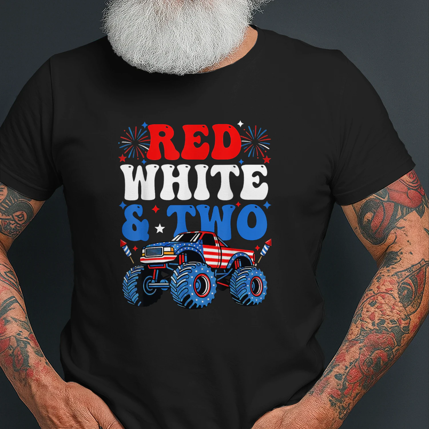 2nd Birthday Boy Monster Truck Red White and Two 4th of July