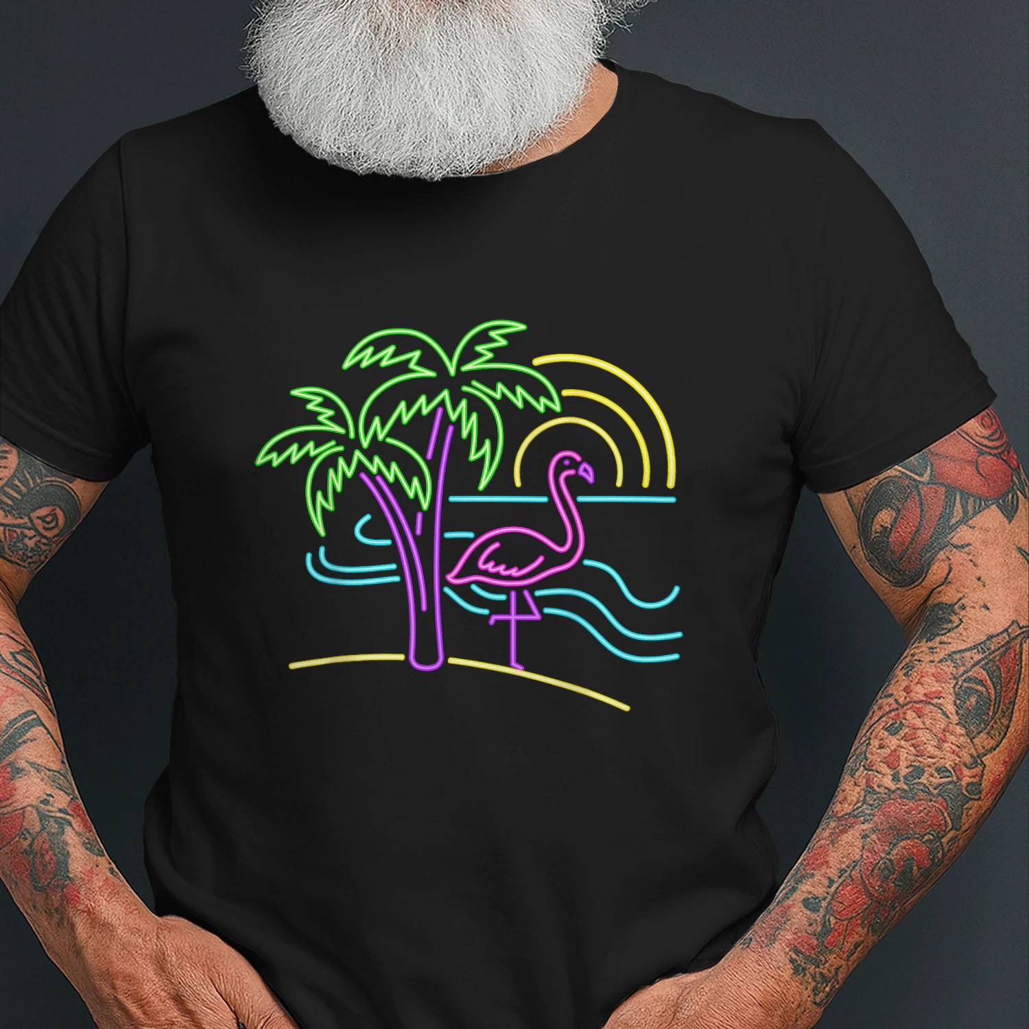 Vintage 80s Pink Flamingo Palm Tree Summer Vacation Beach