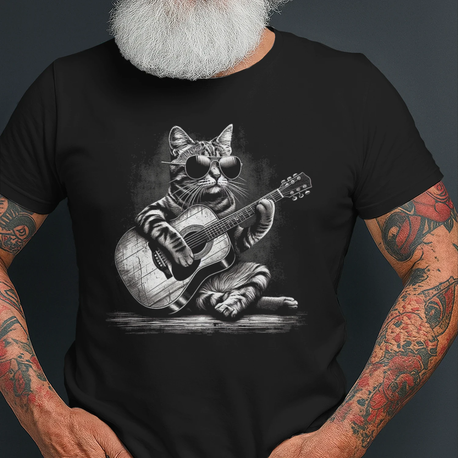 Whimsical Cat Playing Guitar Art