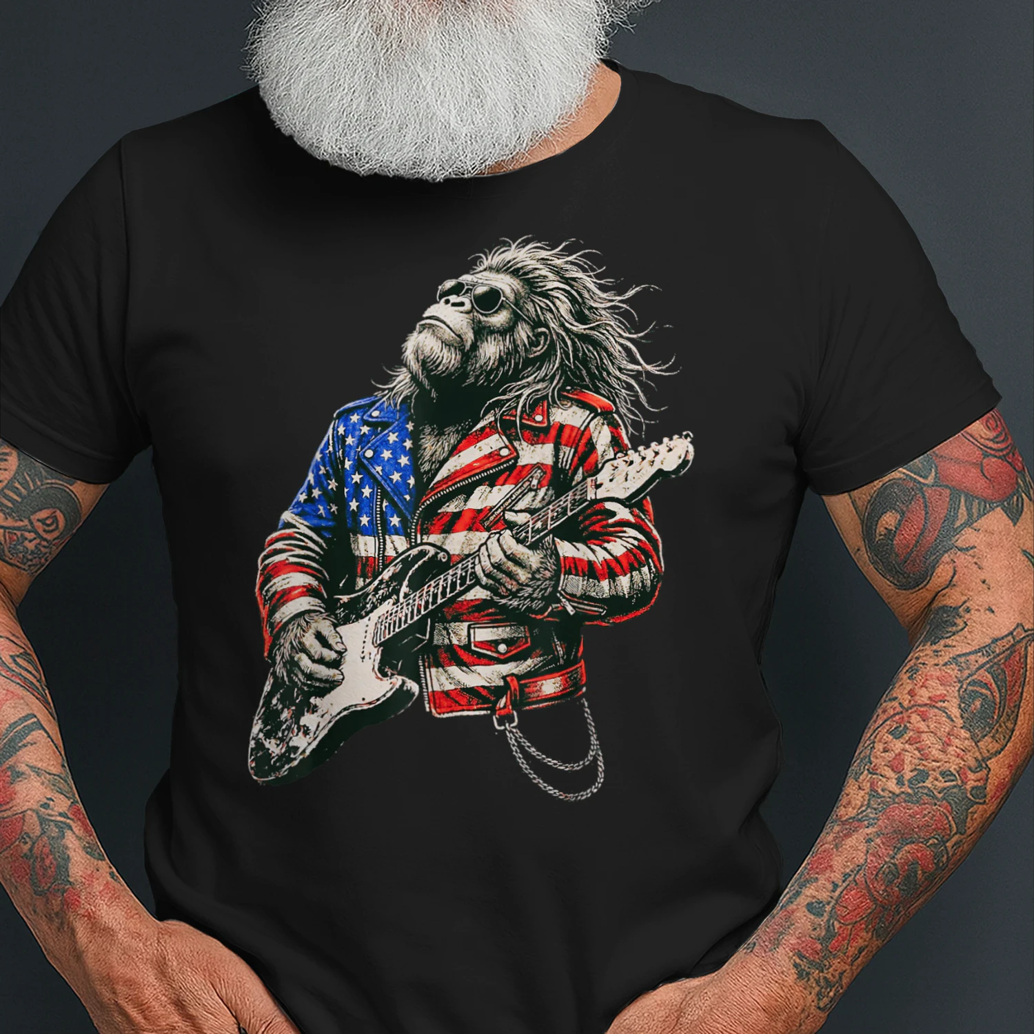 Vintage Guitar Playing Patriotic American Sasquatch