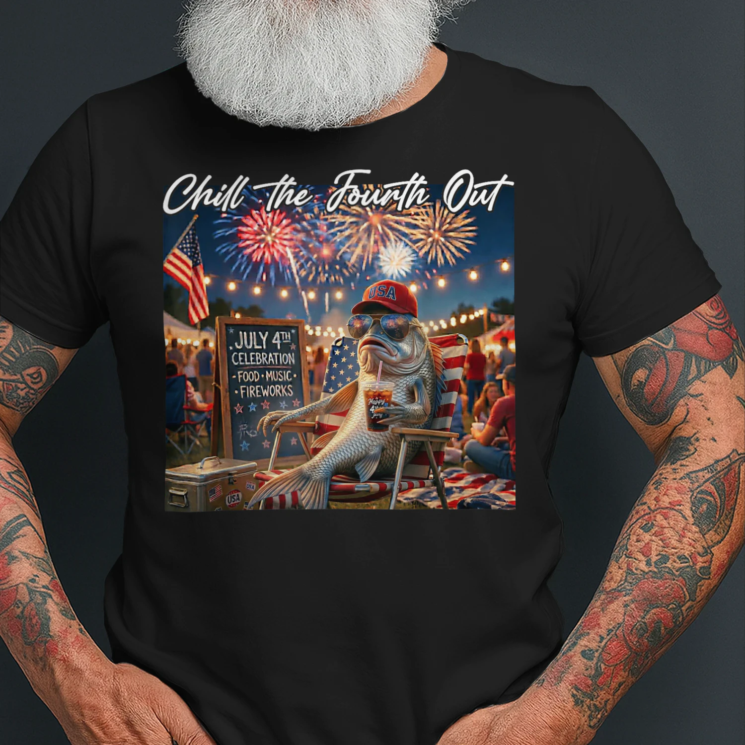 Chill The Fourth Out Funny Fish Ice Coffee 4th of July