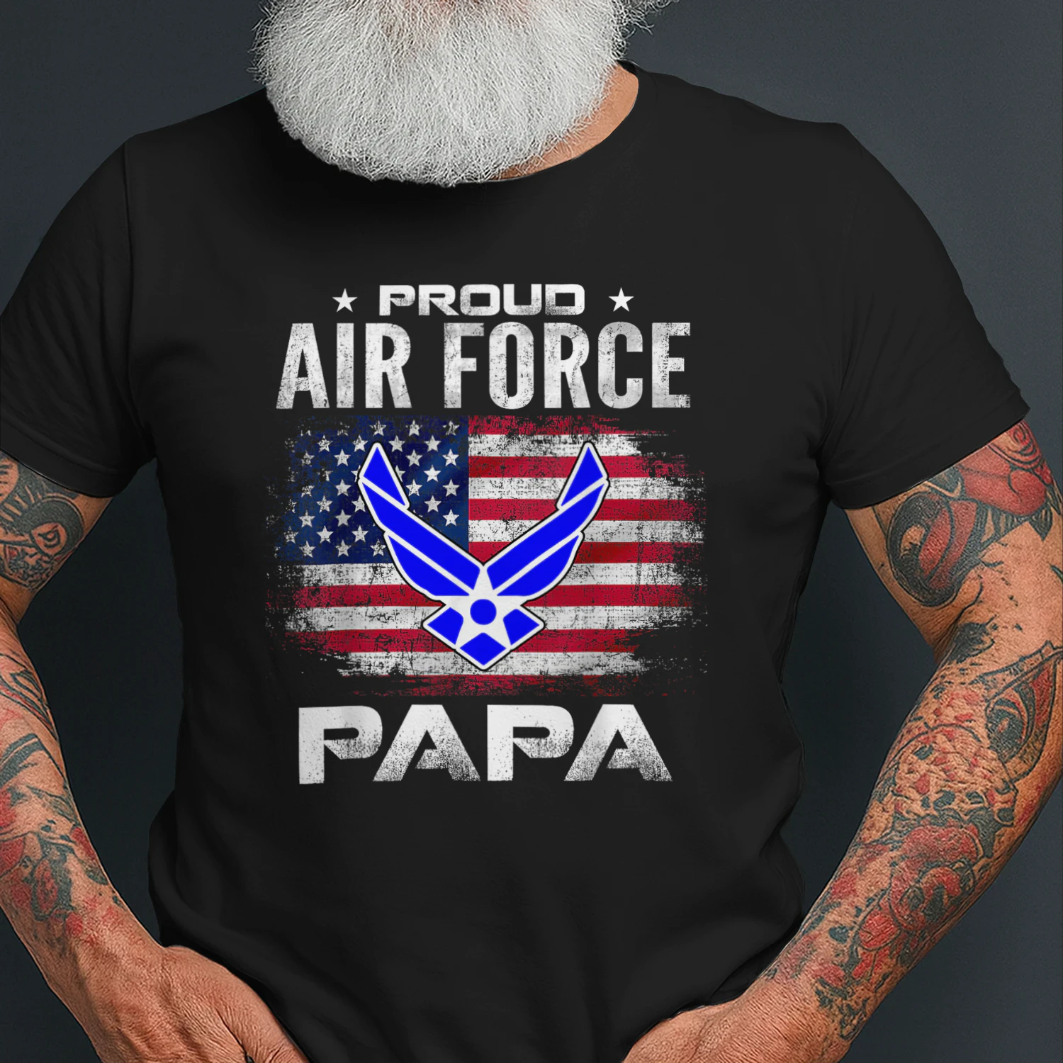 Proud Air Force Papa With American Flag Gift Veteran