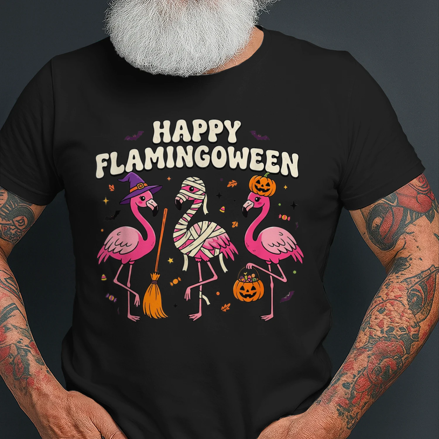 Happy Flamingoween Witch Pumpkin Mummy Flamingo