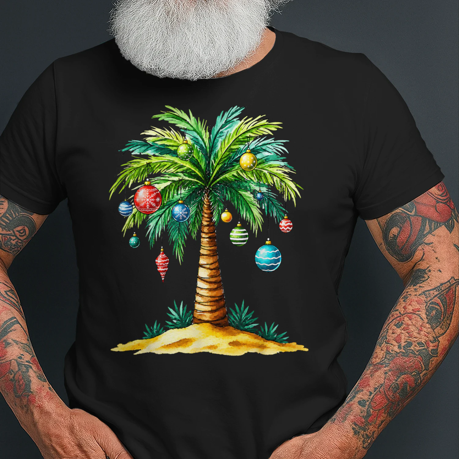 Tropical Christmas Hawaiian Santa Xmas Lights Palm Tree