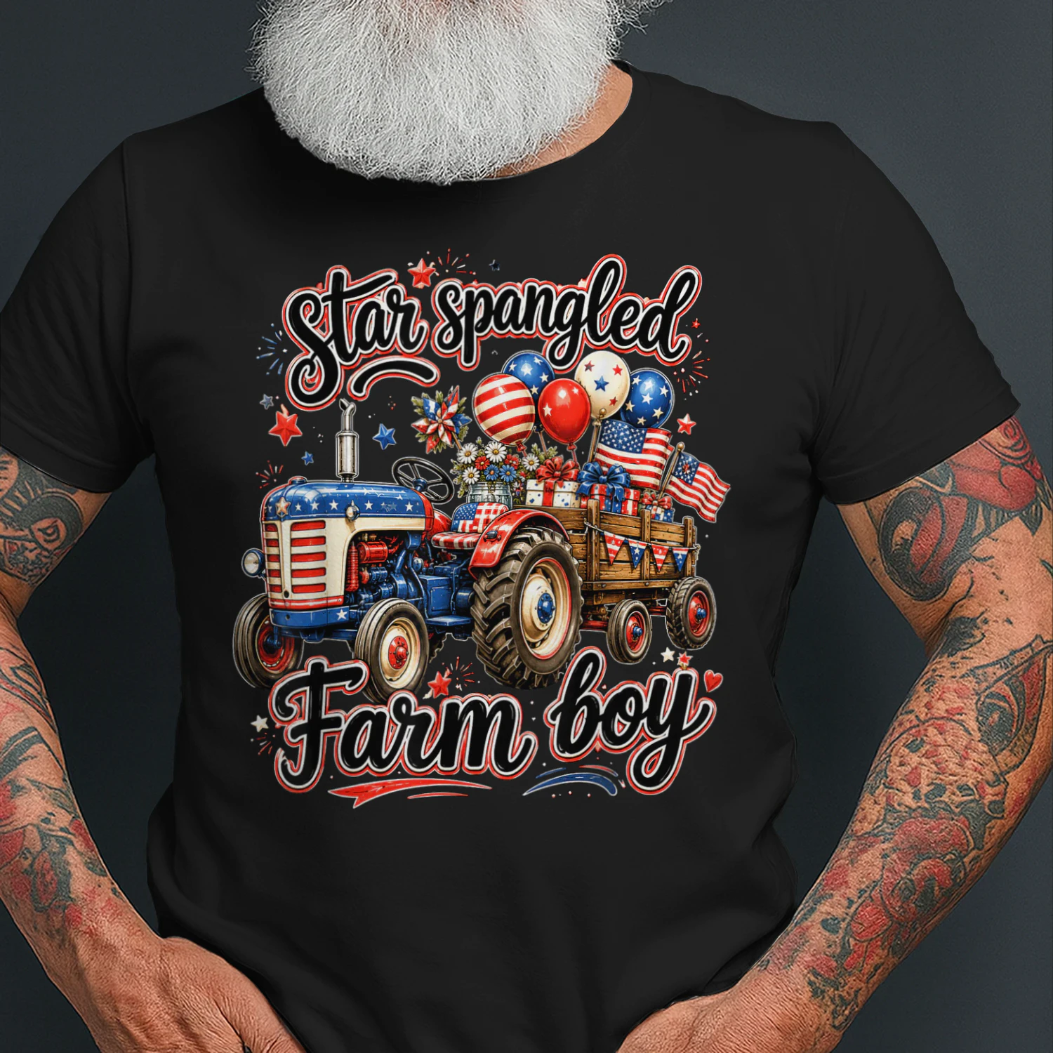 Farmer Star Spangled Farm Boy Patriotic Tractor 4th of July