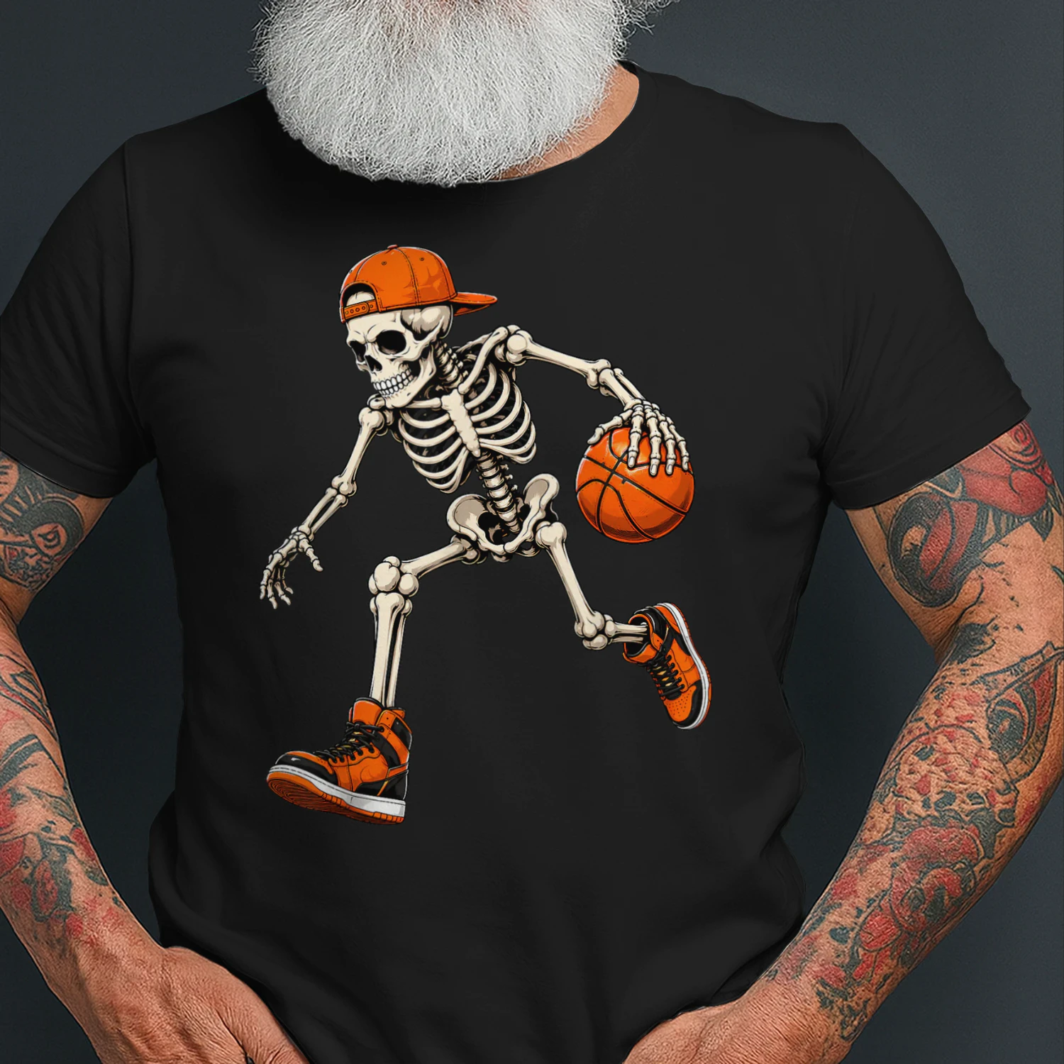 Funny Skeleton Playing Basketball Halloween Men