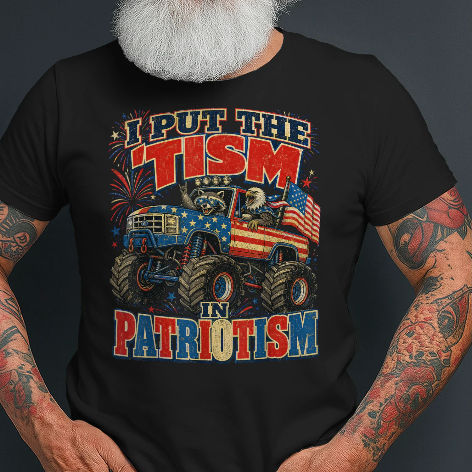I Put The Tism in Patriotism Raccoon Eagle Monster Truck