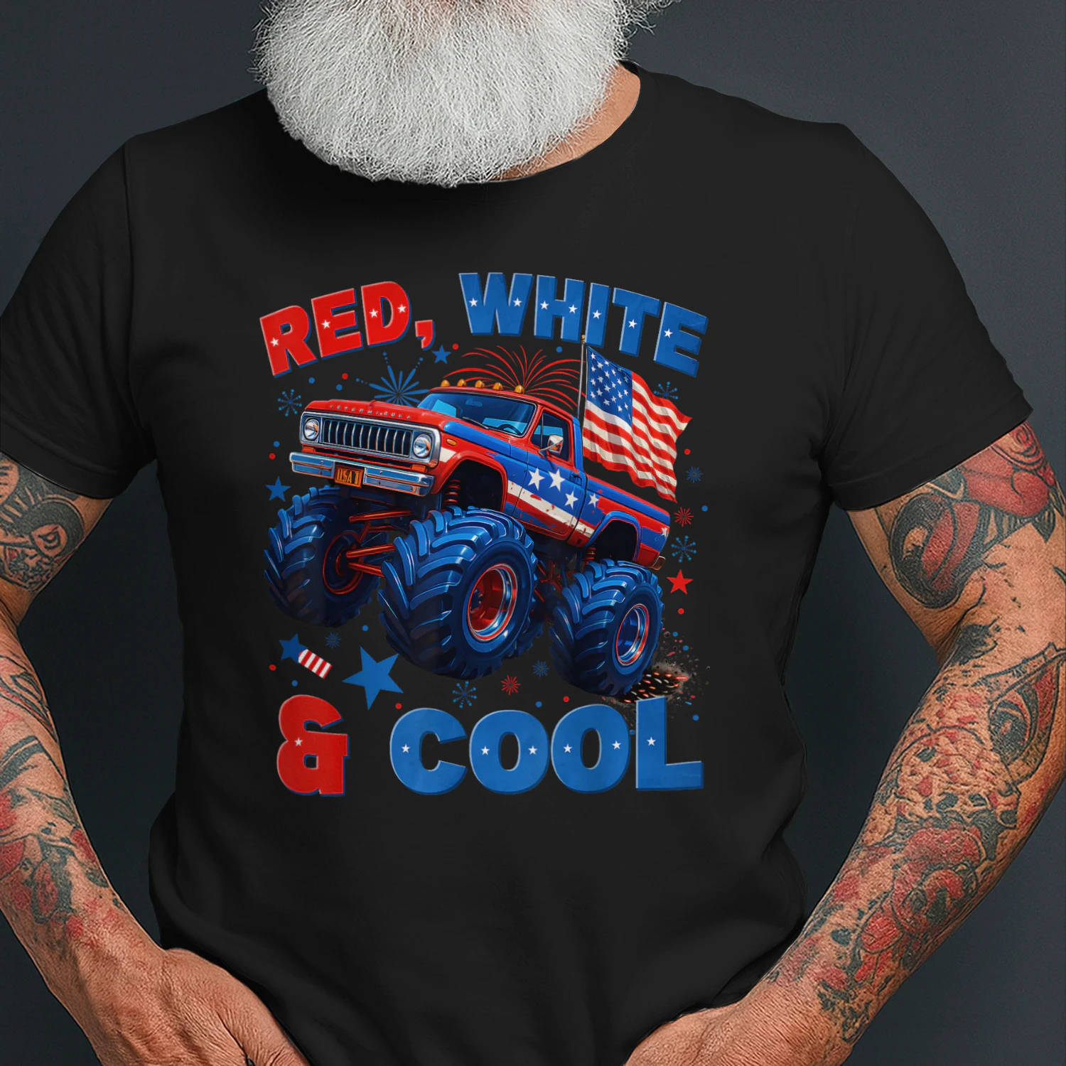 4th of July Red White and Cool Monster Truck Fireworks Boys